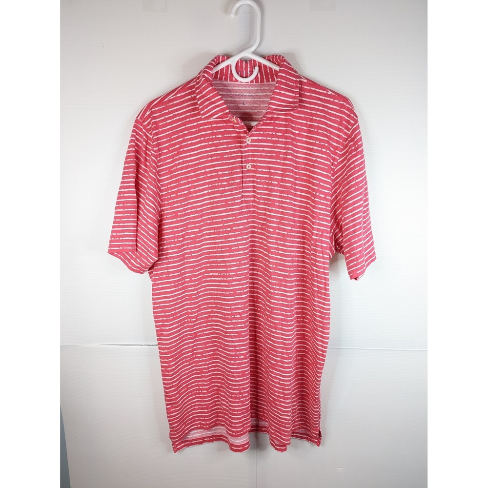 B Draddy Polo Shirt Men's Large Short Sleeve Pink Striped Golf Logo Stretch